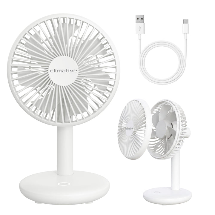Tischventilator sehr leise - 7-Flügel USB Ventilator Akku 2000 mAh, Ø 14cm, 4 Modi, Naturwind, Bürst