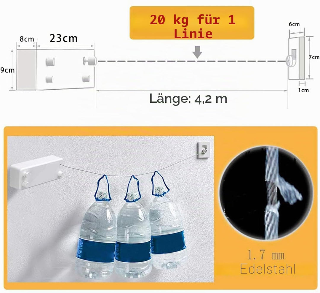 JOOM Einziehbare Wäscheleine für den Innenbereich, strapazierfähig, zum Trocknen von Wäscheleine im