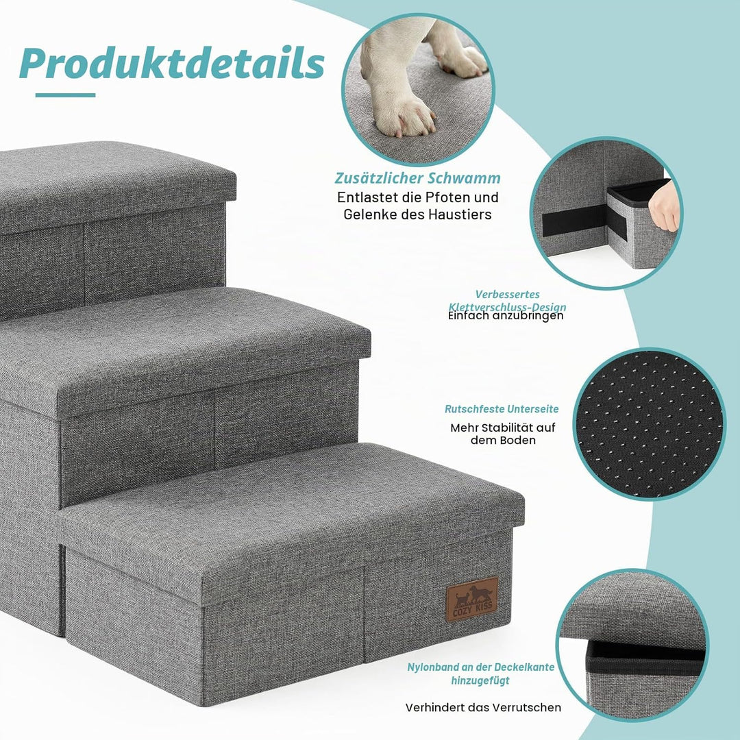 COZY KISS Hundetreppe für Kleine Hunde mit Stauraum und Katzenöffnung, Breite Haustiertreppe Faltbar