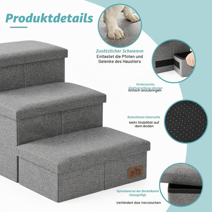 COZY KISS Hundetreppe für Kleine Hunde mit Stauraum und Katzenöffnung, Breite Haustiertreppe Faltbar