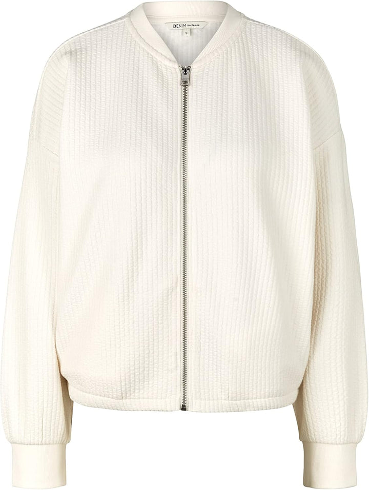 TOM TAILOR Denim Damen Sweatjacke mit Struktur L 10348 - Gardenia White, L 10348 - Gardenia White