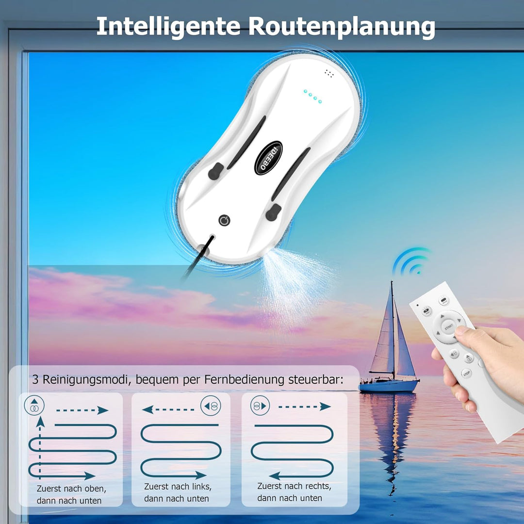 Fensterputzroboter, Fensterroboter mit 2-Fach Sprühsystem, Automatischem Wegplanung, Mehrfachschutz,