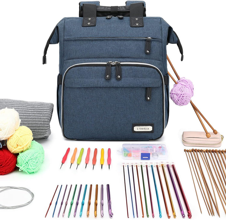 Stricktasche, Rucksack, Garnaufbewahrung, Organizer, Reise-Häkeltasche mit USB-Ladeanschluss, grosse