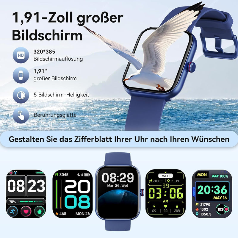 Smartwatch Herren Damen mit Telefonfunktion Alexa Integriert -Fitnessuhr 110+ Sportmodi &IP68-1,91"