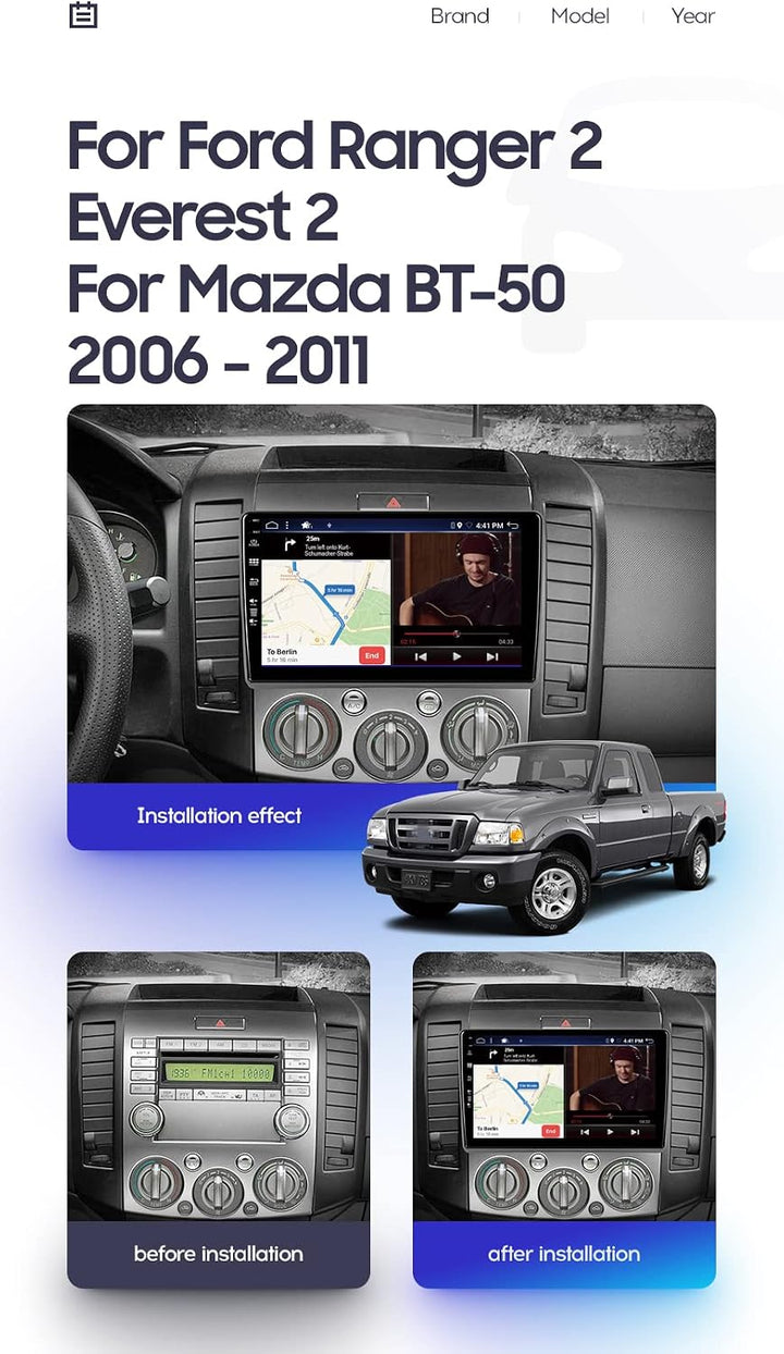 JOYX Android 15 IPS Autoradio Passt für Ford Ranger/Everest/Mazda BT50 J97M (2006-2013) - Eingebaute