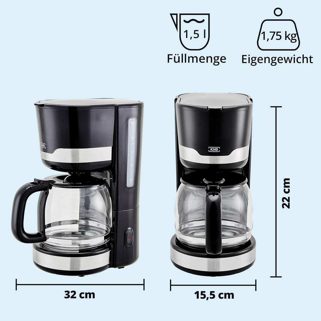 KHG Kaffeeautomat KA-129 SE2 aus Edelstahl/Kunststoff in schwarz, Kapazität für 12 Tassen, mit Glask