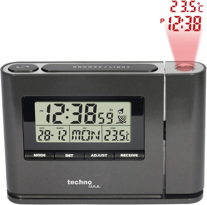 Technoline Projektionswecker WT 519 mit Funkuhr, Innentemperaturanzeige und Datumsanzeige, Mehrfarbi