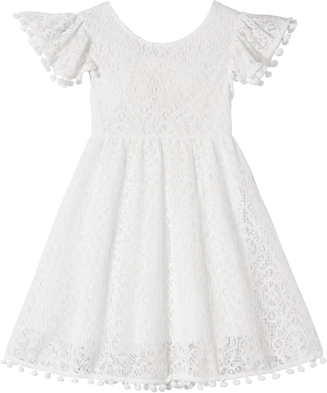 Mädchen Elegante Prinzessin Spitzenkleid Kleinkind Vintage Pom Pom Flatterärmel Party Kleider 2 Jahr