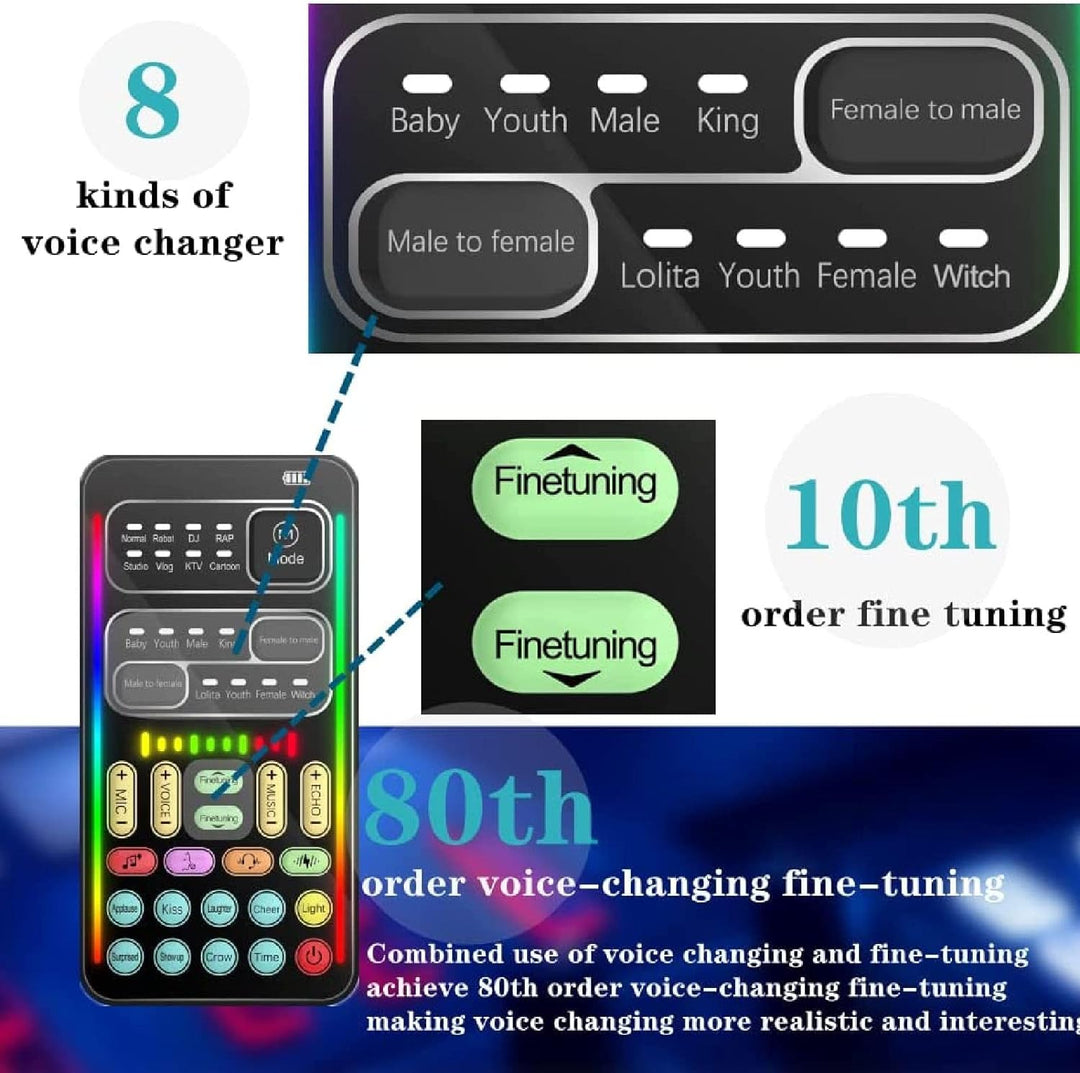Tragbarer Sprachwechsler, Tragbarer Bluetooth-Sprachverzerrer mit 8 Soundeffekten, LED-Leuchten, Spr