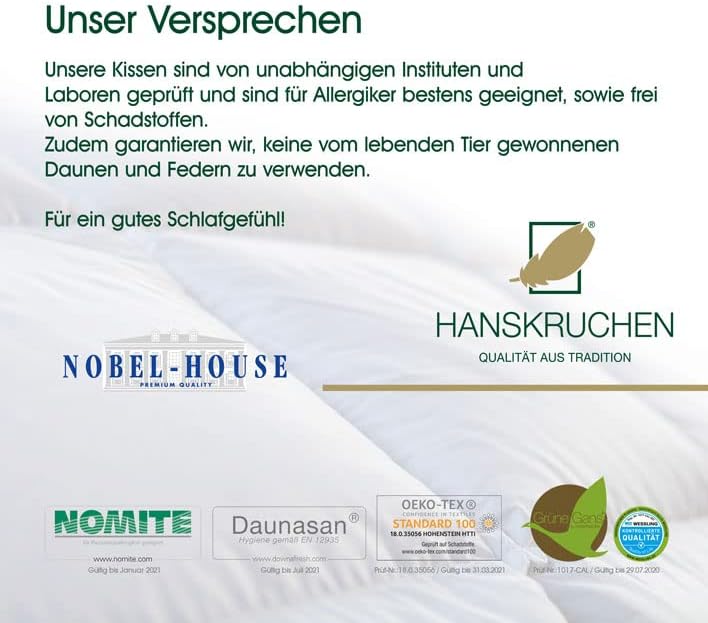 Hanskruchen Nobel House Luxus Kopfkissen, 70% Federchen / 30% Daunen, 40 x 80 cm