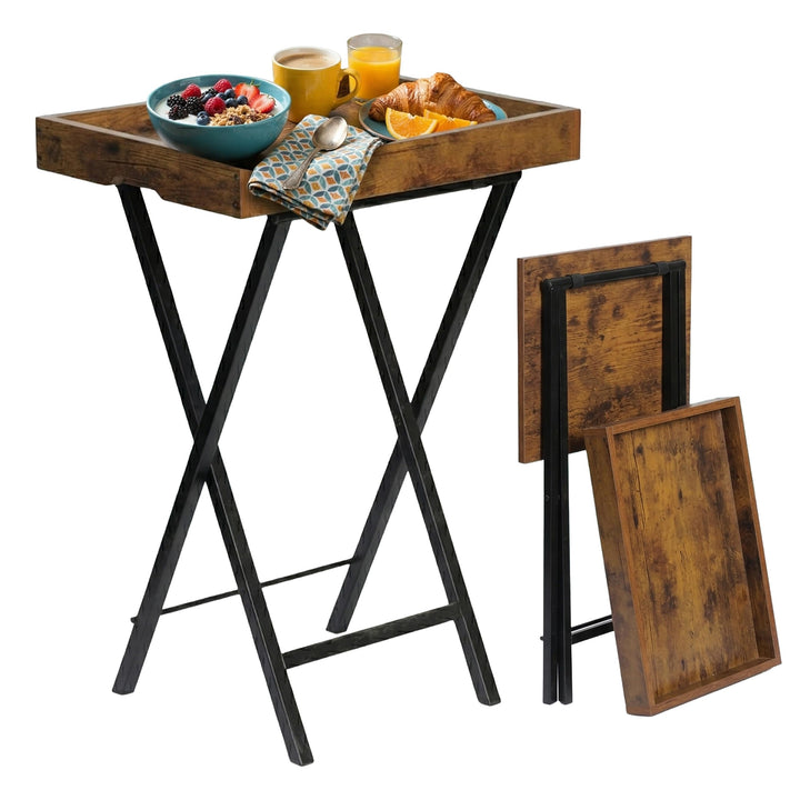 Relaxdays Beistelltisch mit abnehmbarem Tablett, klappbar, HBT: 70x48x36 cm, Serviertisch, Industria
