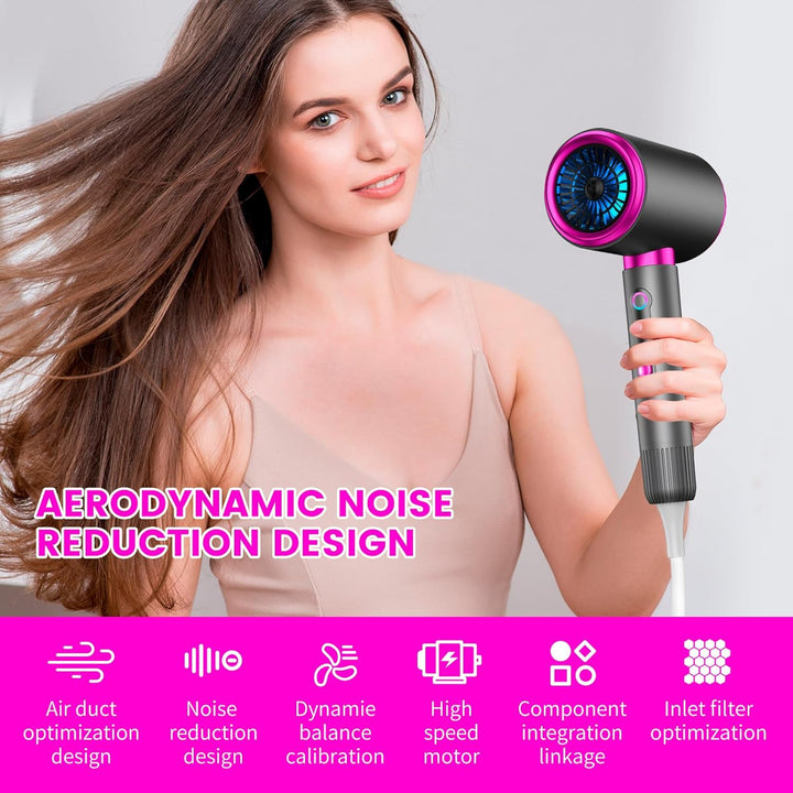 AIUNAOM 2400W Föhn, Fön, Silent Ionen Haartrockner mit 1 Diffusor & 2 Konzentratoren, 3 Geschwindigk