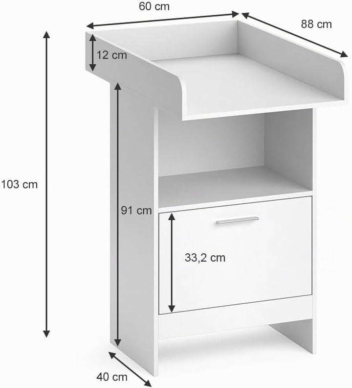 Vicco Wickelkommode Leo, Wickelaufsatz für die Kommode, Weiss, 60 x 103 cm mit Schublade