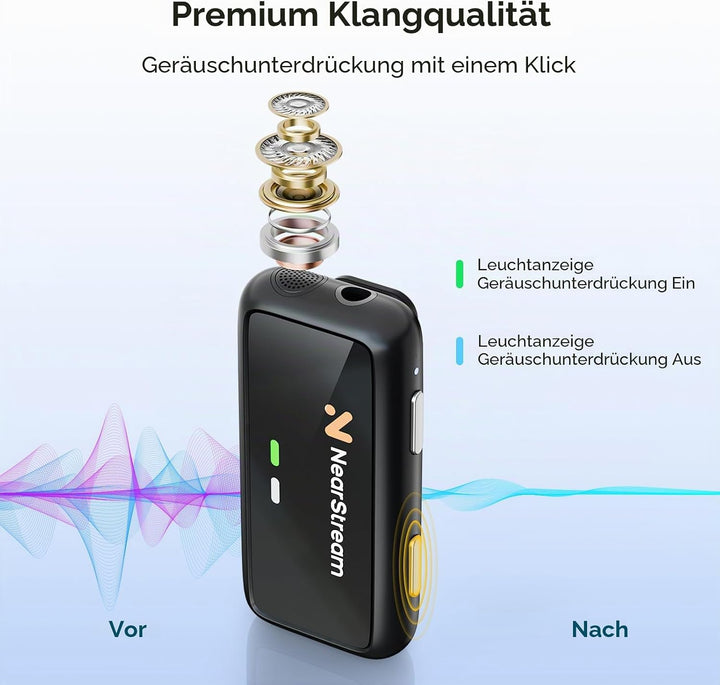 NearStream Kabellose Lavalier Mikrofon mit Geräuschunterdrückung, 200 m Übertragung, LCD-Display, Mi