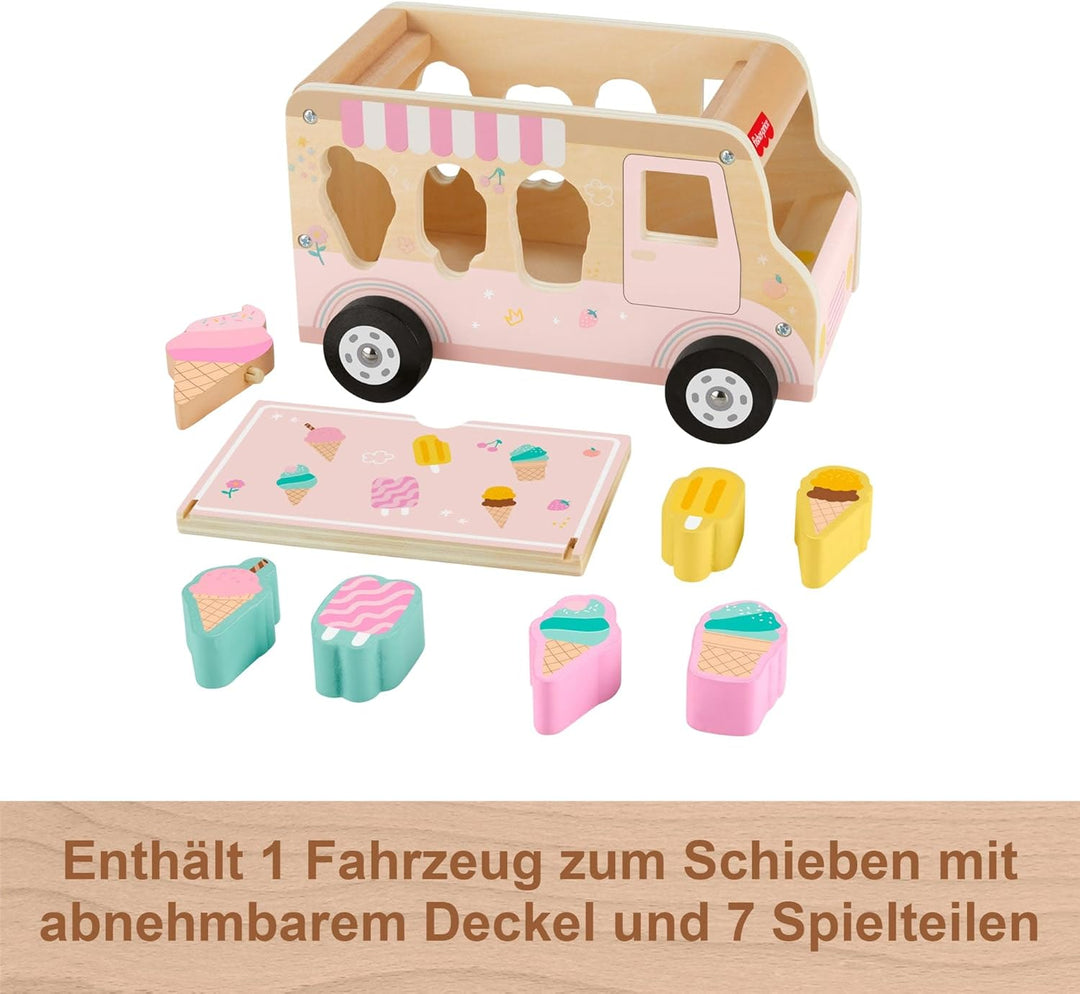 Fisher-Price Formensortierer für Kleinkinder Eiswagen aus Holz, 8 Holzteile für die spielerische Ent