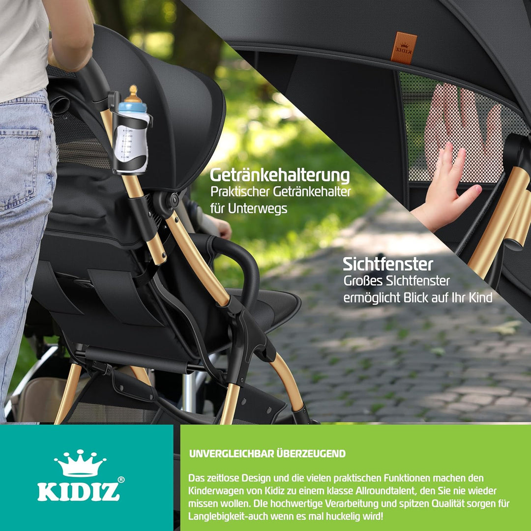KIDIZ® Kinderwagen Premium Kinderbuggy klappbar Liegebuggy Sportwagen Faltbar 360°Räder 5-Punkt Gurt