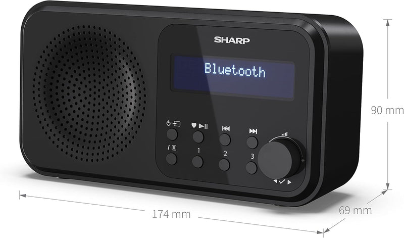 SHARP DR-P420 Portables Digitalradio (DAB/DAB+/FM mit RDS, USB, Bluetooth 5.0, 3,5mm Klinke Wecker-F