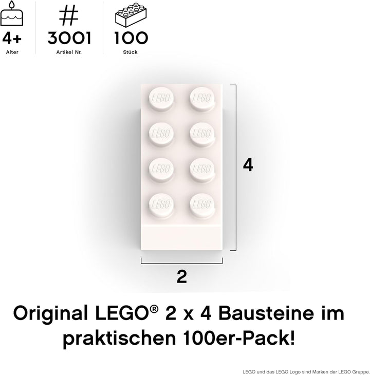 Lego Steine Classic, Weiss, 2x4 Bausteine, 100 Stück - Einzelteile Starterset, Lego Zubehör und Erwe