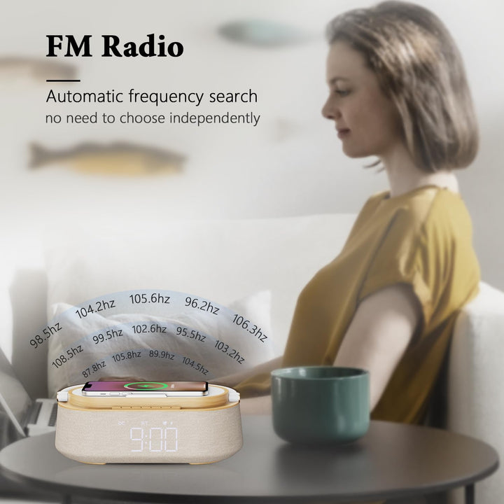 COLSUR Radiowecker Digital mit Wireless Charger, Bluetooth Lautsprecher mit USB-Ladegerät, Smart Wec