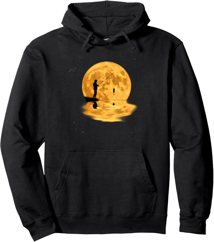 Angler Angelt Fisch bei Vollmond mit Sternenhimmel Pullover Hoodie