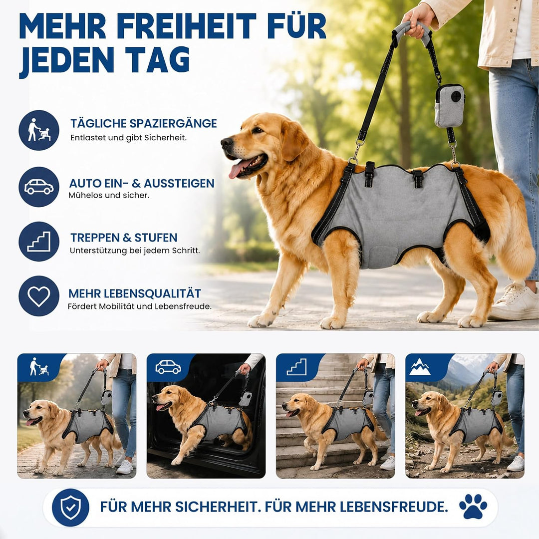 Hundetragehilfe mit Griff – Verstellbares Hundegeschirr für Vorder- &amp; Hinterbeine, Mobilitätsunterst