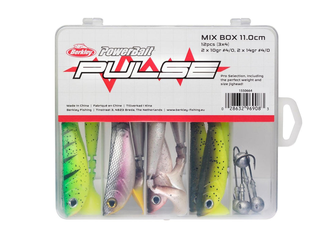 Berkley Pulse Shad Weichgummi Angelköder und Jigkopf Hakenset – Set aus Paddle Tail Soft Baits mit g
