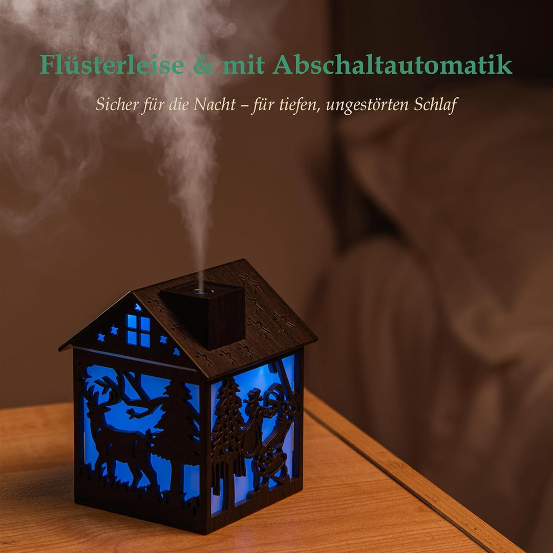 Mini Luftbefeuchter Weihnachten – 240ml Cool Mist Holzoptik USB Tischgerät mit LED Licht & Weihnacht