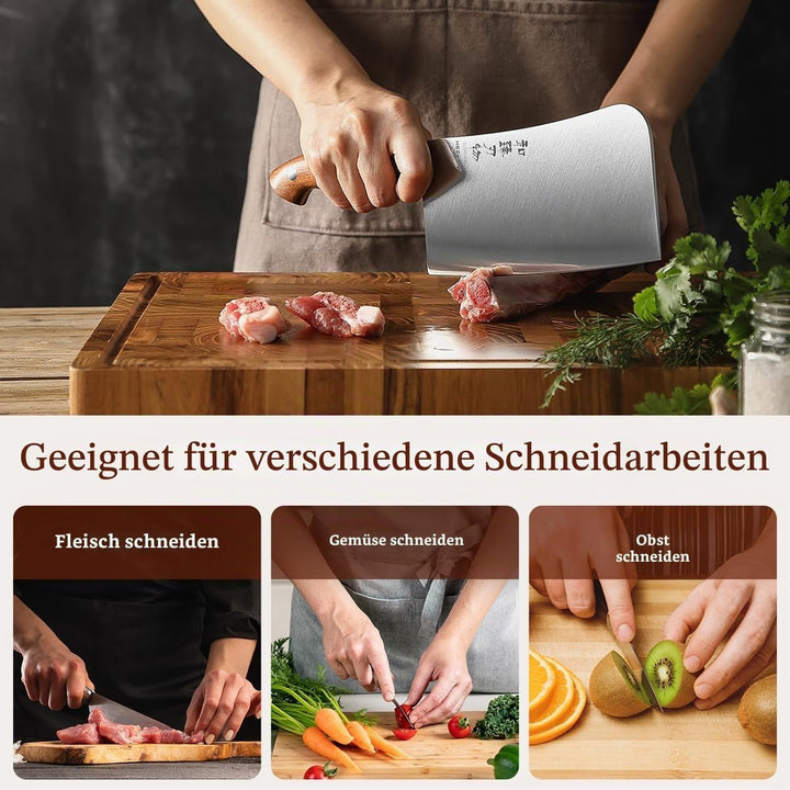 HEZHEN Hackmesser Chinesisches Kochmesser, Fleischermesser Asiatischer Art, Scharfes Küchenmesser Me