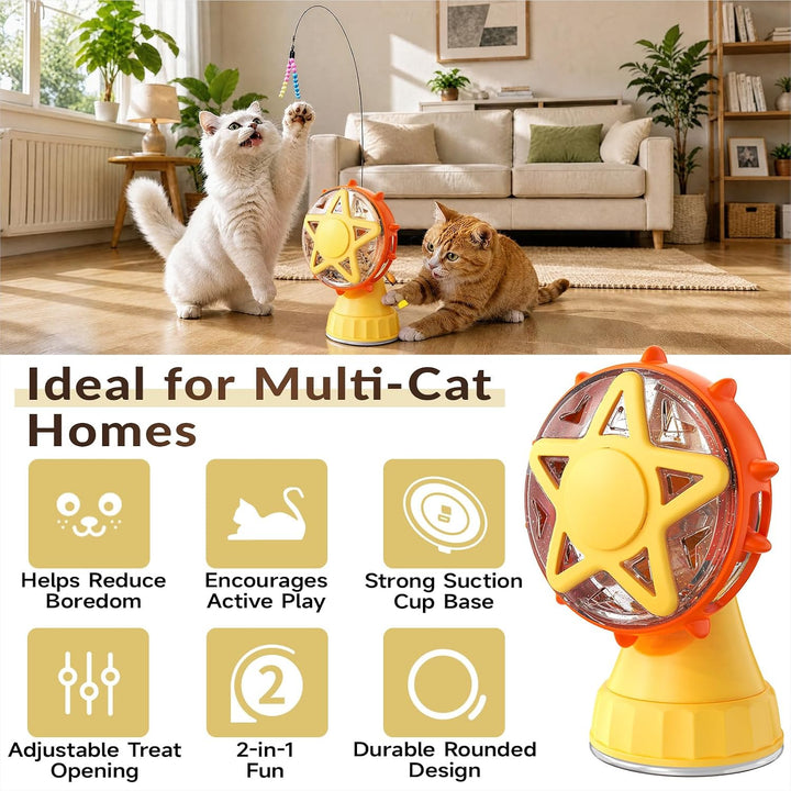 360° drehbarer Windmühlen-Futterpuzzle für Katzen und Hunde – Interaktiver Leckerli-Spender mit star