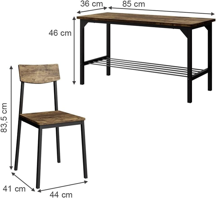 Vicco Sitzbank und Stuhl Fyrk, Schwarz/Eiche rustikal, 85 x 46 cm 3 Teile, geeignet für Esszimmer, K