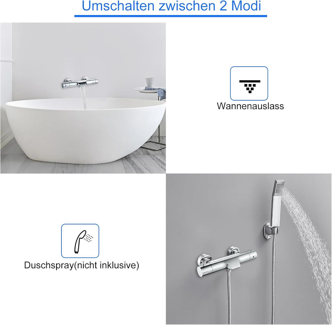 KEOKBON Duscharmatur mit Thermostat Mischbatterie Dusche mit 38 ° C Sicherheitssperre Wasserhahn Bad