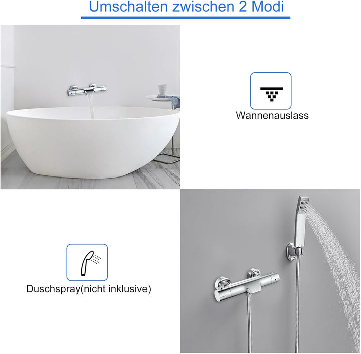 KEOKBON Duscharmatur mit Thermostat Mischbatterie Dusche mit 38 ° C Sicherheitssperre Wasserhahn Bad