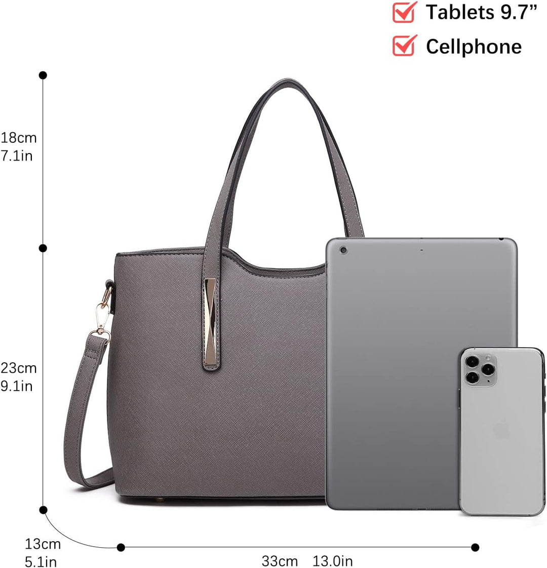 Miss Lulu Henkeltasche Damen Tasche 2 tIg. Shopper Reise Schultertasche,Grau, Grau