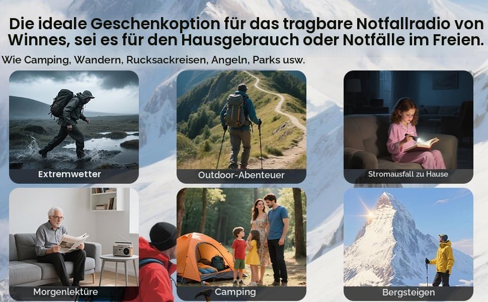 Tragbares Notfallradio 20000 mAh, SOS-Alarm, FM/AM-Radio mit Leselampe, Kompass, Kurbelgenerator und