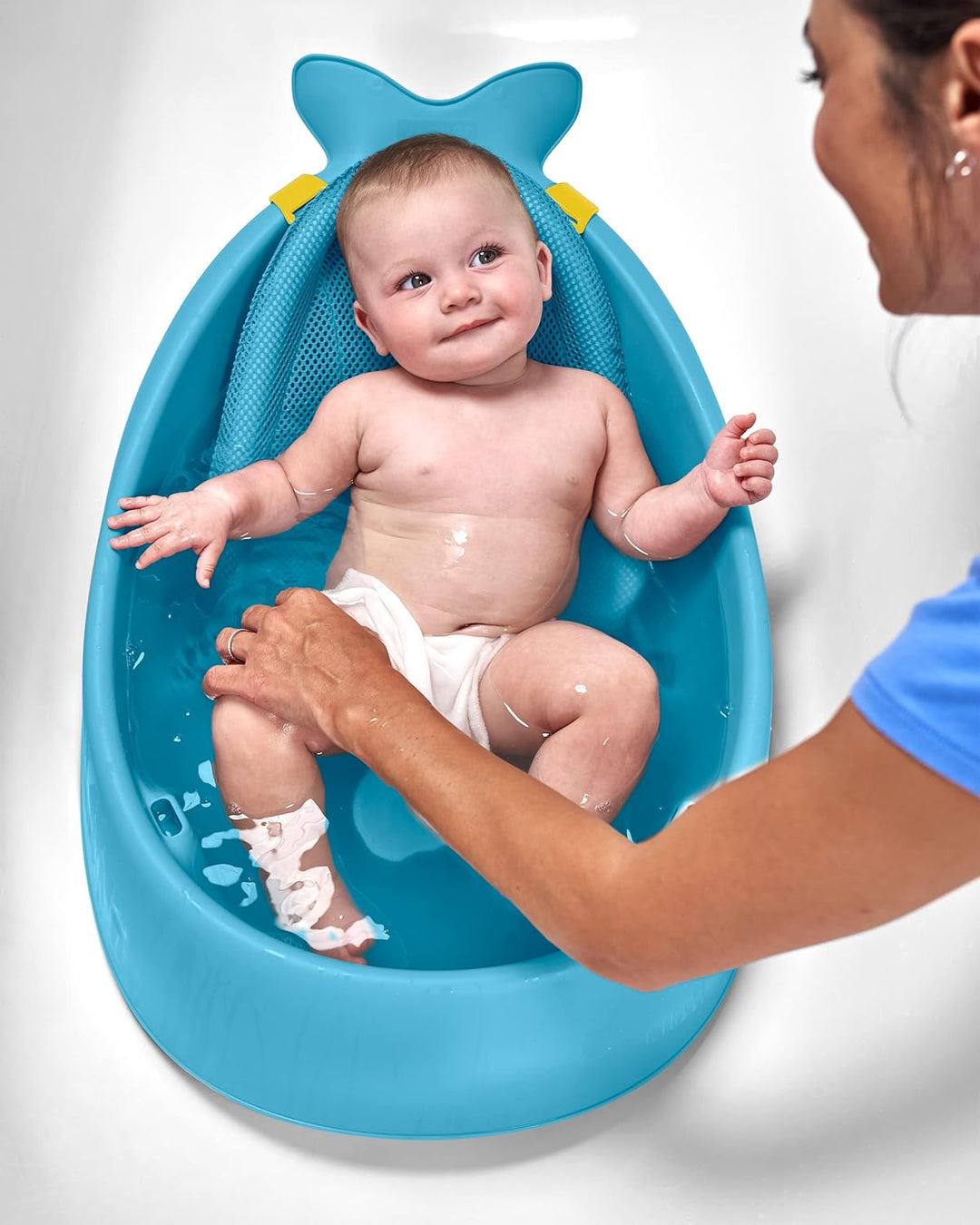 Skip Hop Moby Babybadewanne 3-in-1 mit Smart Sling – Neugeborenen- &amp; Kleinkind-Badewanne 0–11kg – An