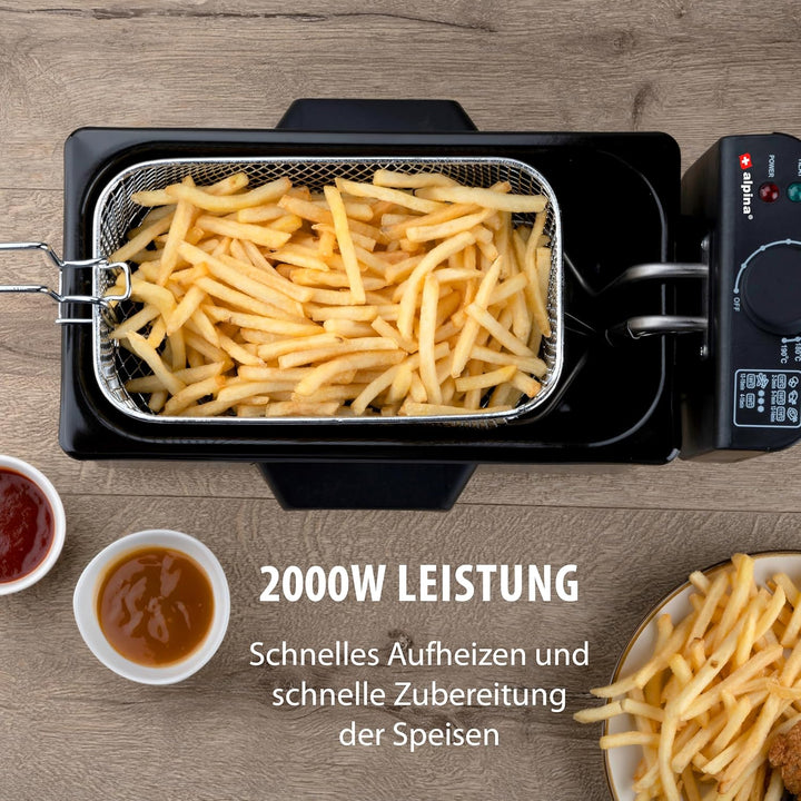 alpina Fritteuse - 3 Körbe - 5 Liter - 2000 Watt - Thermostat bis 190 °C - Anti-Heizung - Edelstahl