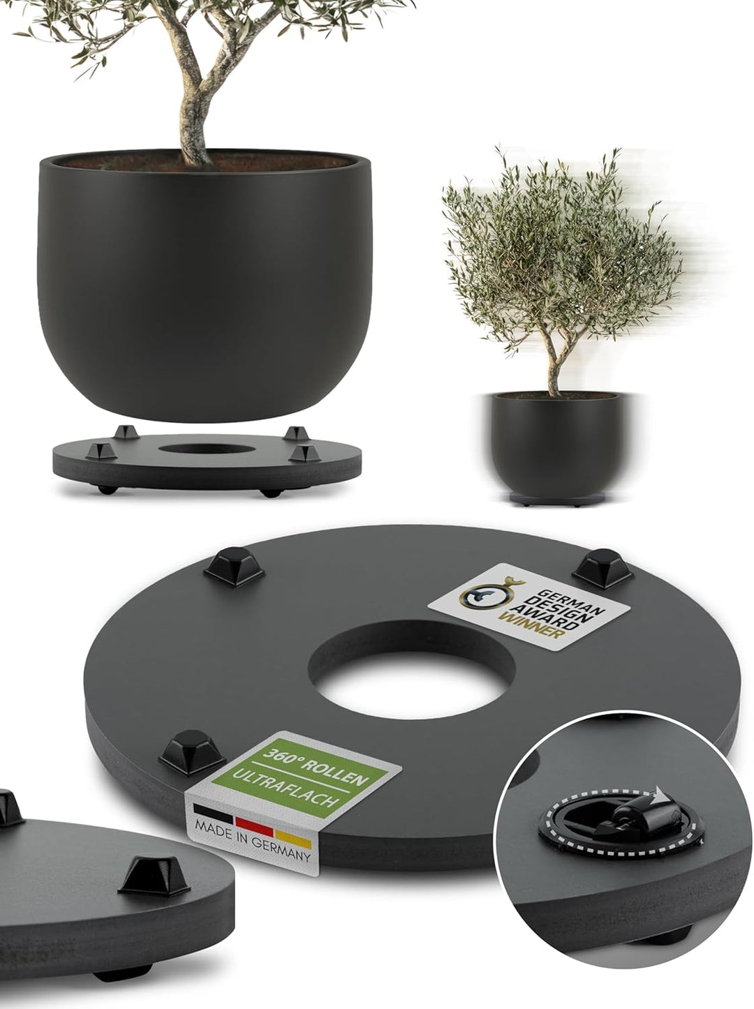 Pflanzwerk® Pflanzkübel Untersetzer *ULTRAFLACHER DESIGNER PFLANZENROLLER* Ø28cm für alle Blumentöpf