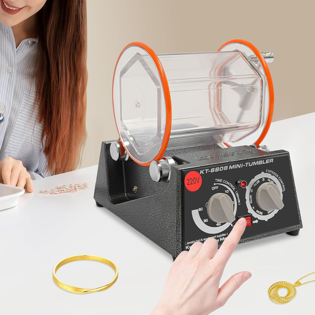 Poliermaschine für Schmuck, 60W Poliertrommel Kugelmühle, Rotary Jewelry Tumbler Polierer, 0-60 Minu