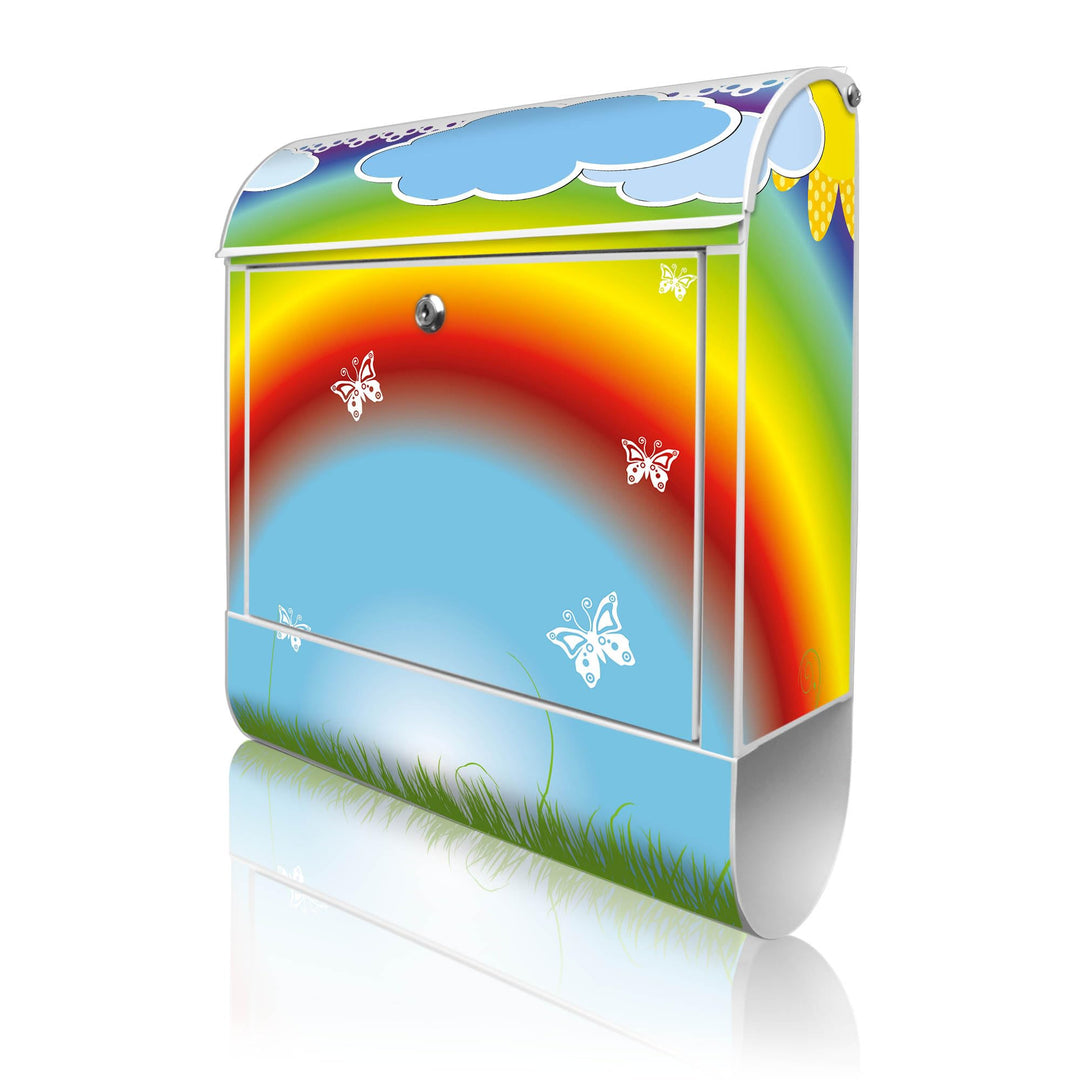 banjado® Design Briefkasten mit Motiv Regenbogen 39x47x14cm &amp; 2 Schlüssel - Briefkasten Stahl weiss