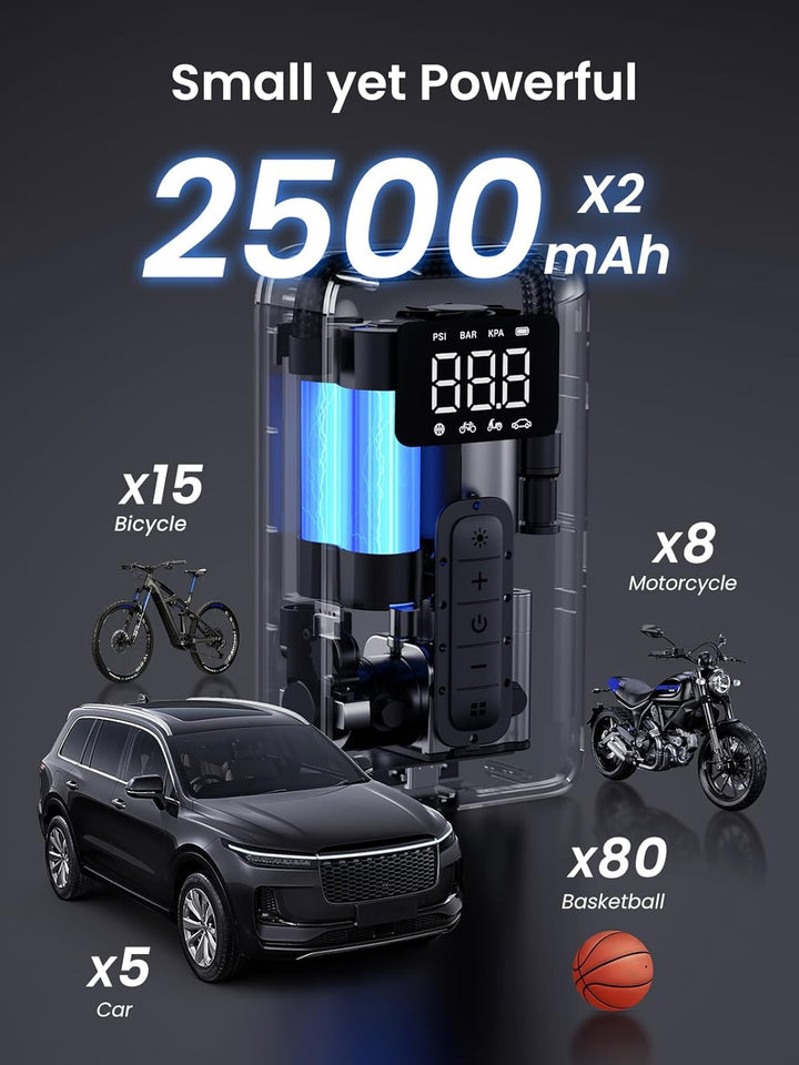 UGREEN Luftpumpe 150 psi Elektrischer Kompressor Tragbar Fahrradpumpe Mini Reifenpumpe mit Digital L