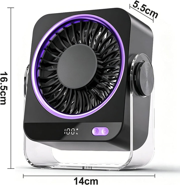 USB Schreibtischventilator, Tischventilator 4000mAh 5 Geschwindigkeiten & 180° Drehbar, Ultra-leiser