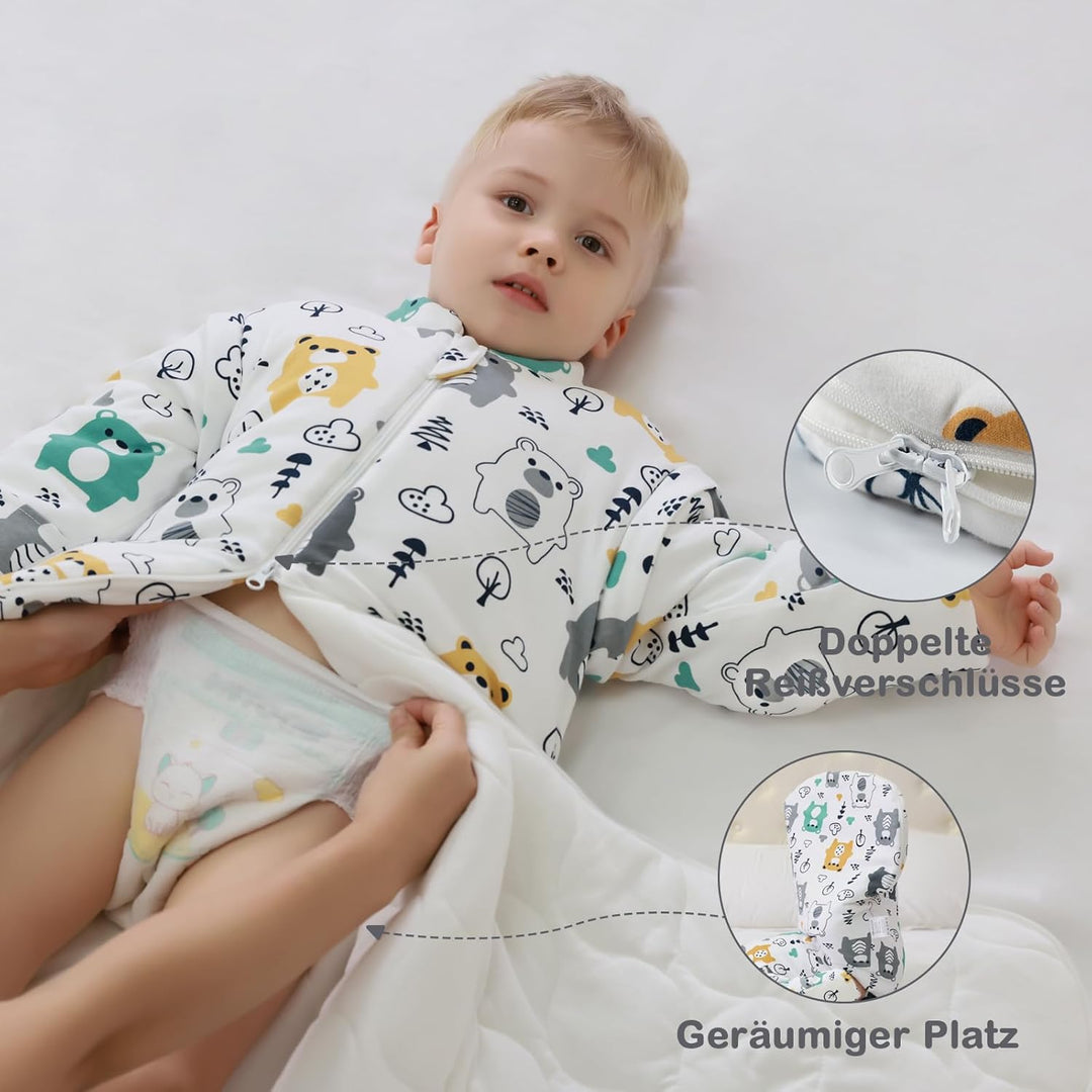 Baby Schlafsack 3.5 Tog Winter Langarm von Geburt bis 4 Jahre alt | 100% Baumwolle ,Abnehmbare Ärmel