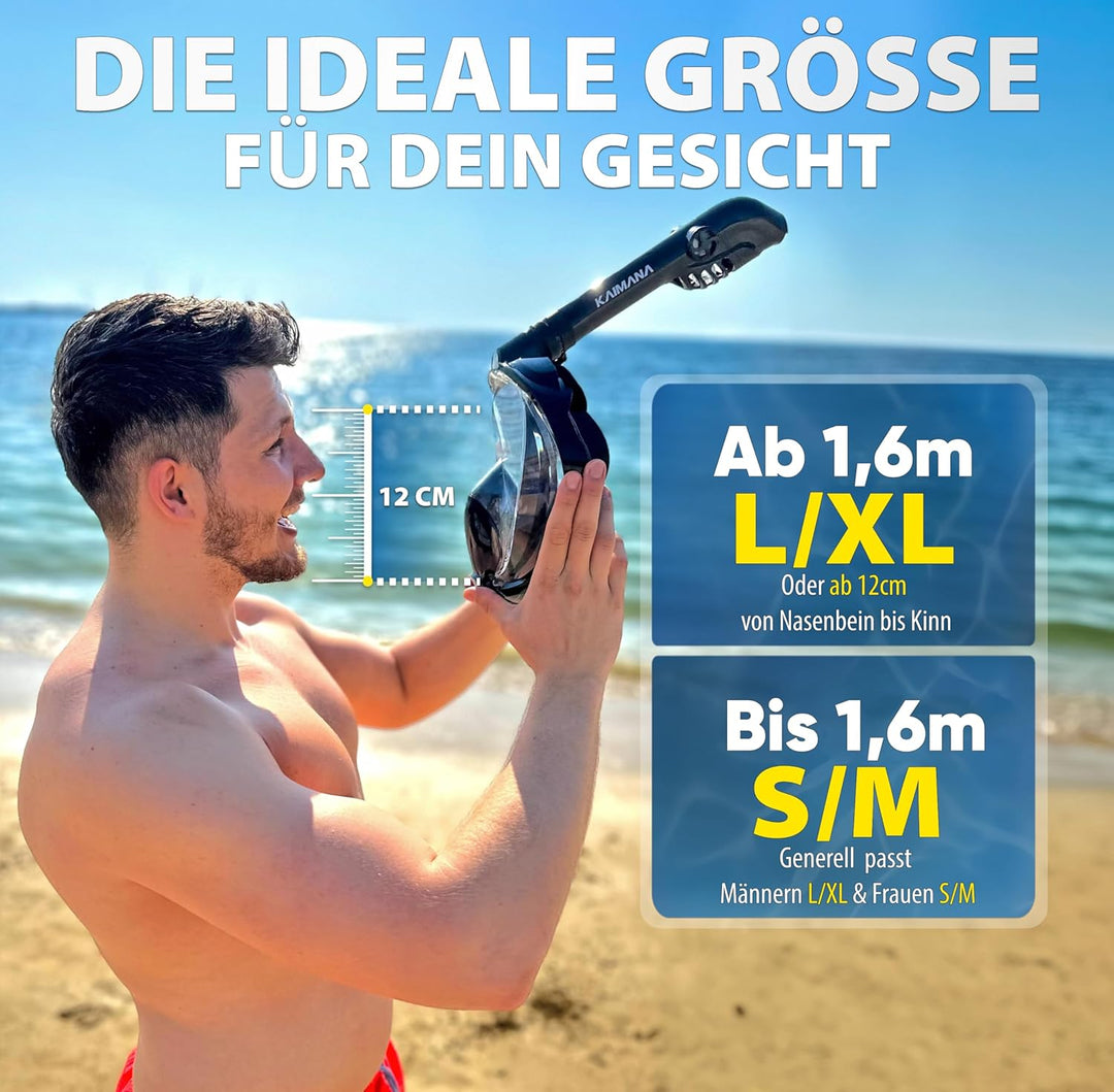 Die Preisgekrönte KAIMANA® Schnorchelmaske für Erwachsene & Kinder - absolut CO2 sicher - inkl. Trag