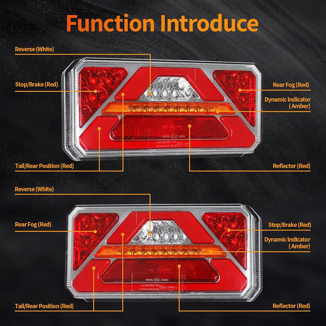 2 Stück LED Anhänger Rücklicht, 12V 24V Rückleuchten, IP67 Wasserdicht mit Fahr, Brems, Lenk, Rückfa