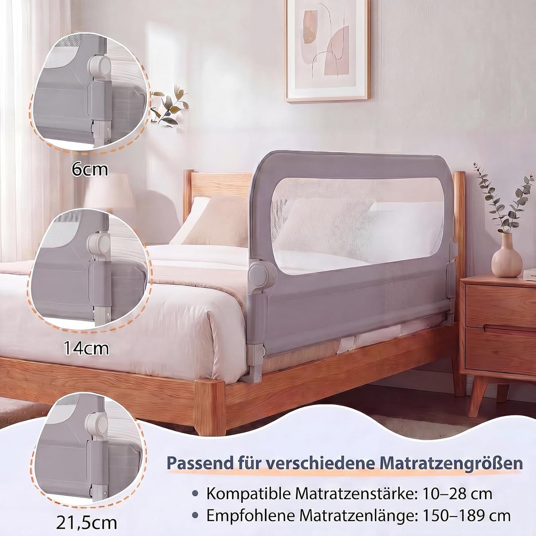 RELAX4LIFE Bettgitter Rausfallschutz, 200 x 60 cm, zusammenklappbares Bettschutzgitter, Kinderbettgi