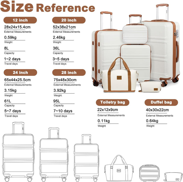 KONO Kofferset Reisekoffer Set Gepäcksets 6 Teilig, Koffer Set mit Beautycase Kosmetikkoffe mit Hand
