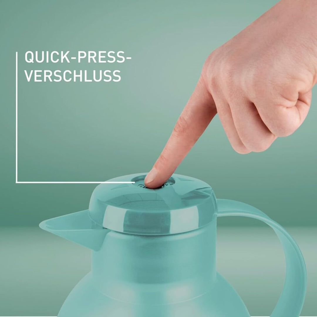 Emsa Samba Isolierkanne, 1,5 Liter Fassungsvermögen, Quick Press Verschluss, 100% dicht, 12h heiss u