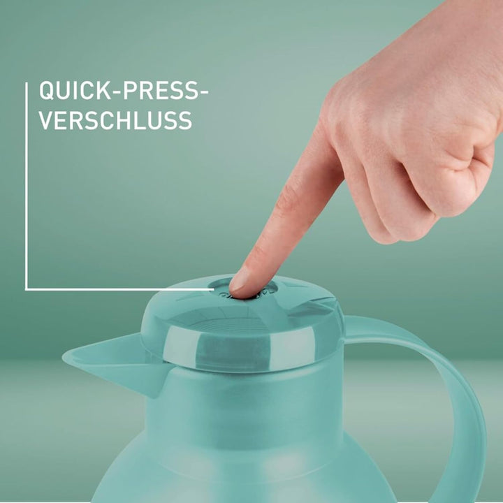 Emsa Samba Isolierkanne, 1,5 Liter Fassungsvermögen, Quick Press Verschluss, 100% dicht, 12h heiss u