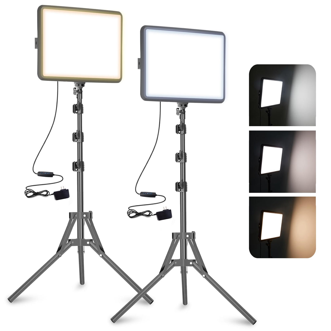Video Licht, 2-25x20 cm 23W LED Studio Fotolicht Set, Dimmbares 2800–7000K Fill-Licht für Video/Stre