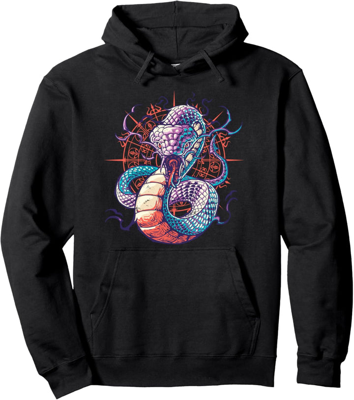 Künstlerische blaue Schlangenkunst auf mystischem Pullover Hoodie